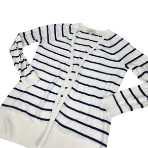 LOFT Outlet Striped Cardigan Sweater Women's Medium Navy Blue White Nautical